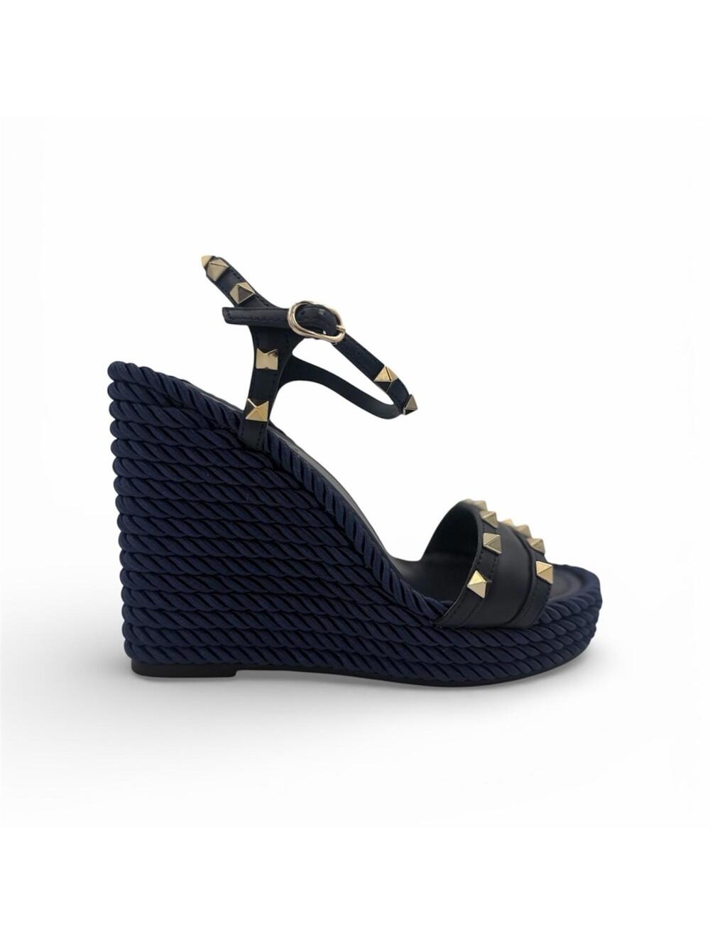 Valentino Garavani Rockstud Rope Wedge Sandals – Navy